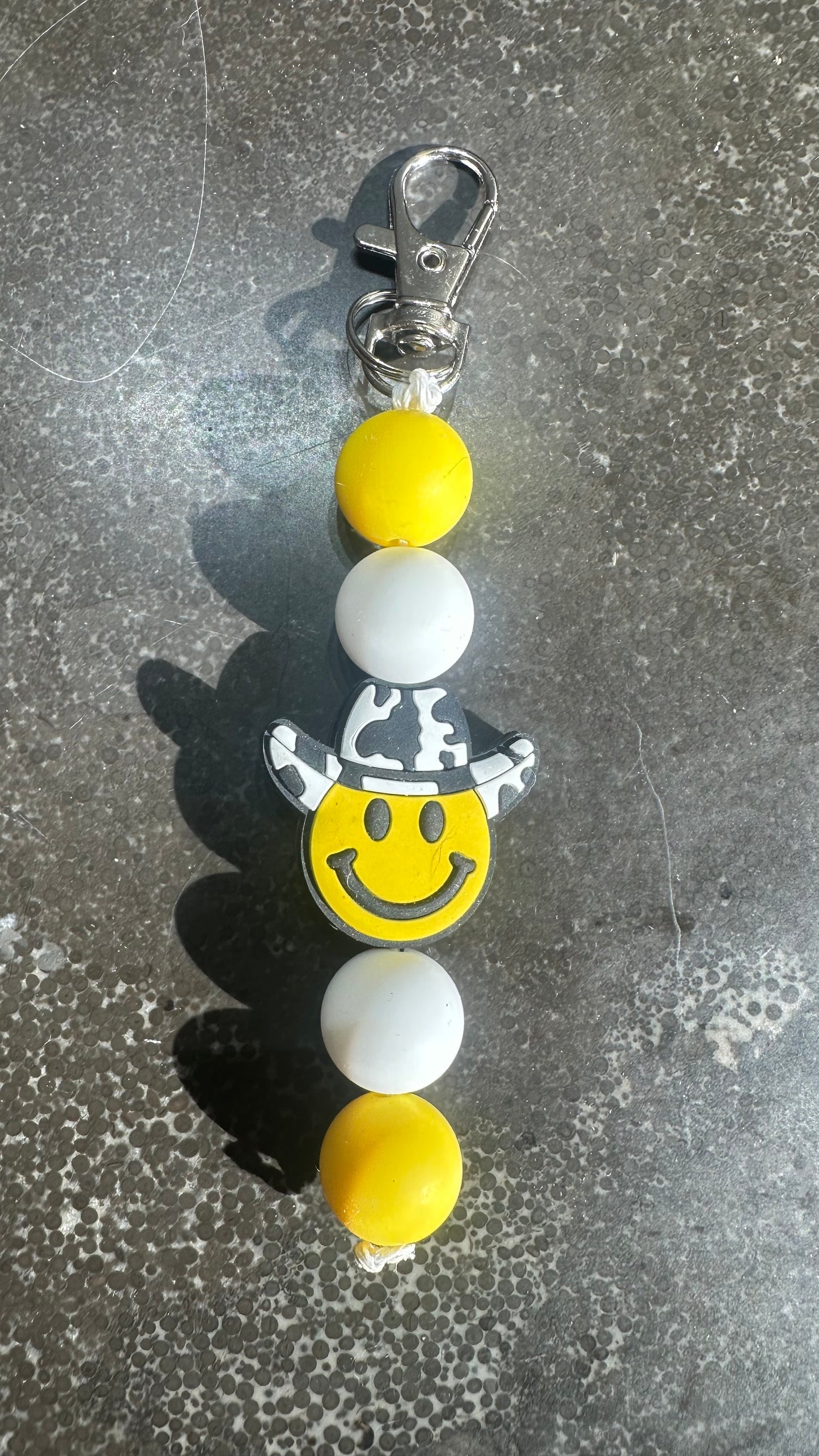 Smiley Face Cowgirl Yellow Silicone Bead Keychain