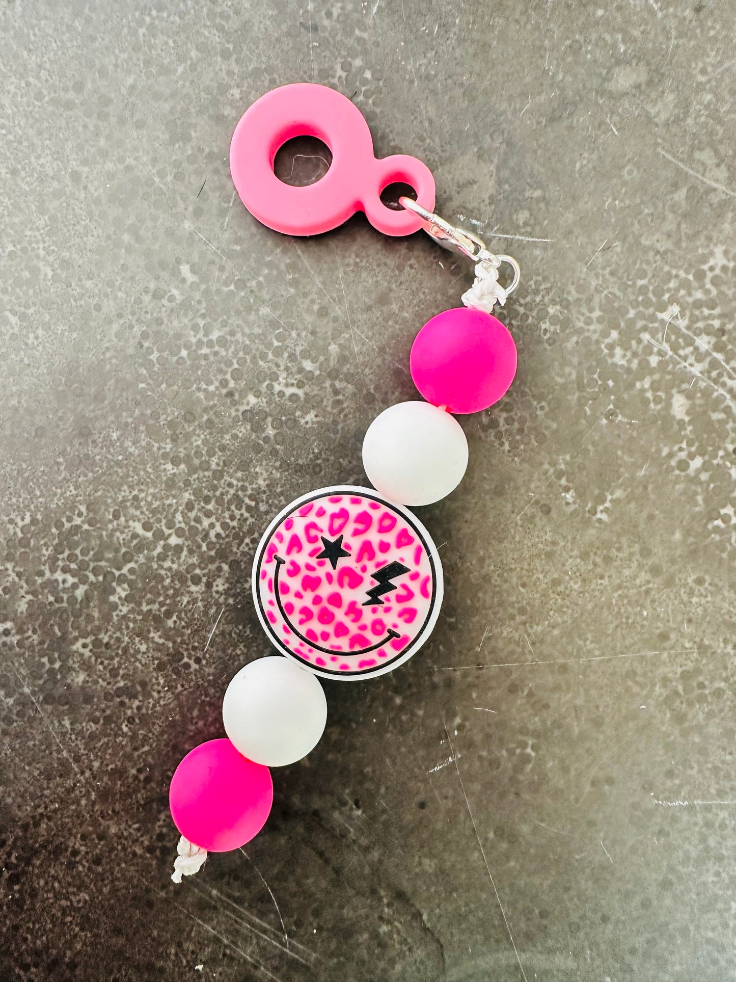 Pink Lightning Bolt Smiley Face Straw Charm