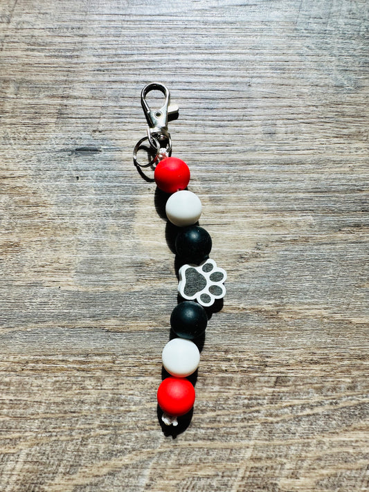 Georgia Bulldogs Paw Red and Black Silicone Bead Keychain