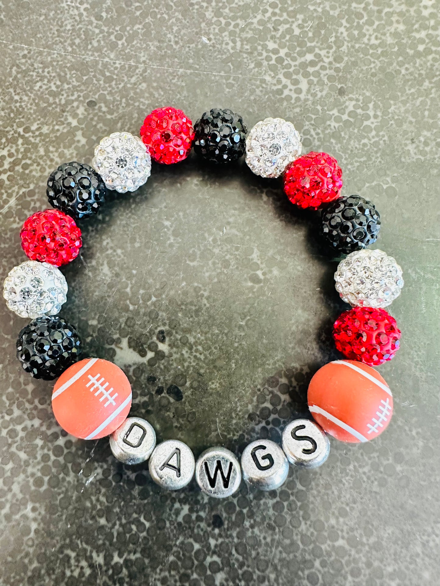 Dawgs Red, Black, Silver Rhinestone Beaded Bracelet