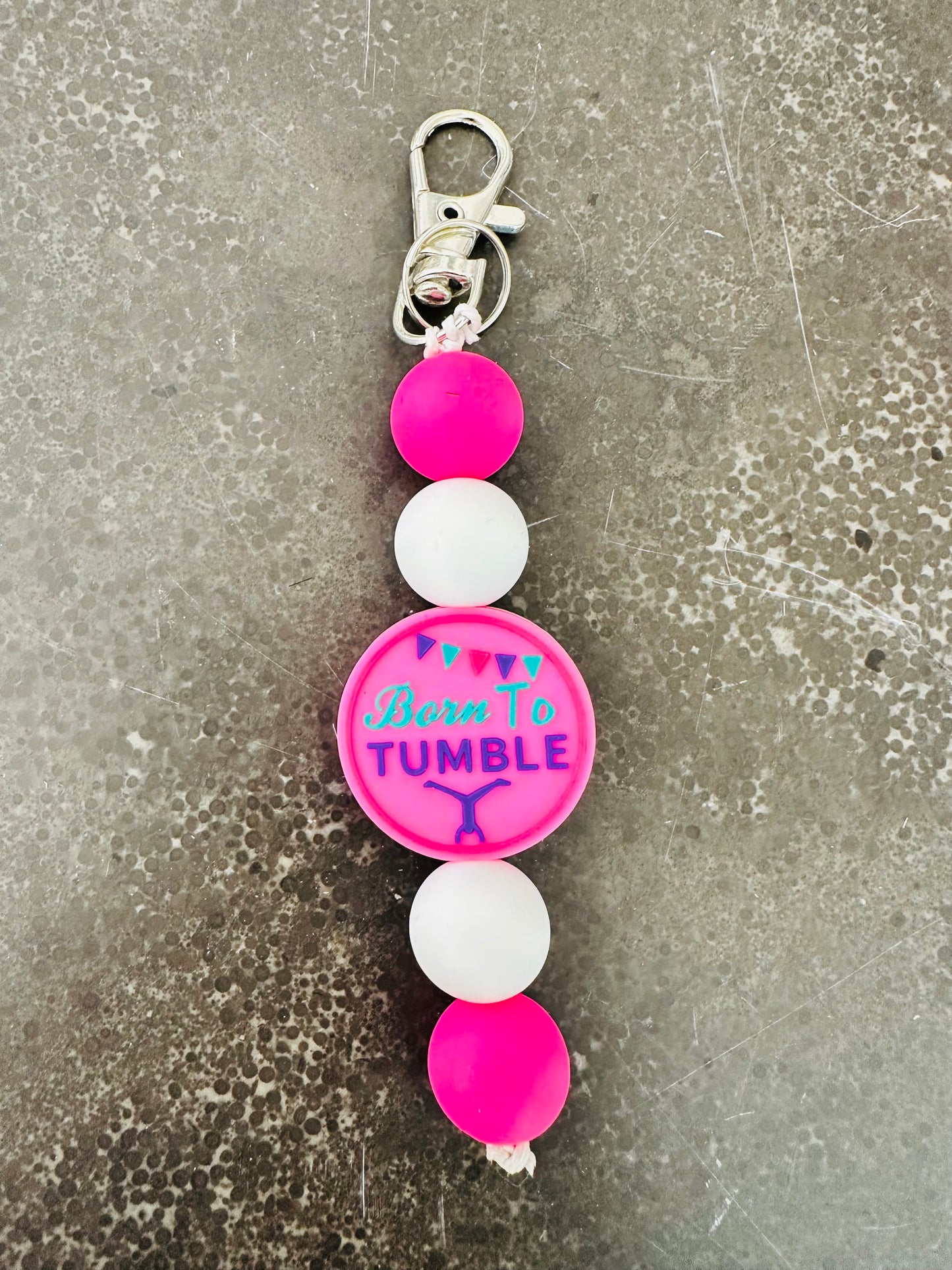 Gymnastics Born to Tumble Pink Silicone Bead Keychain