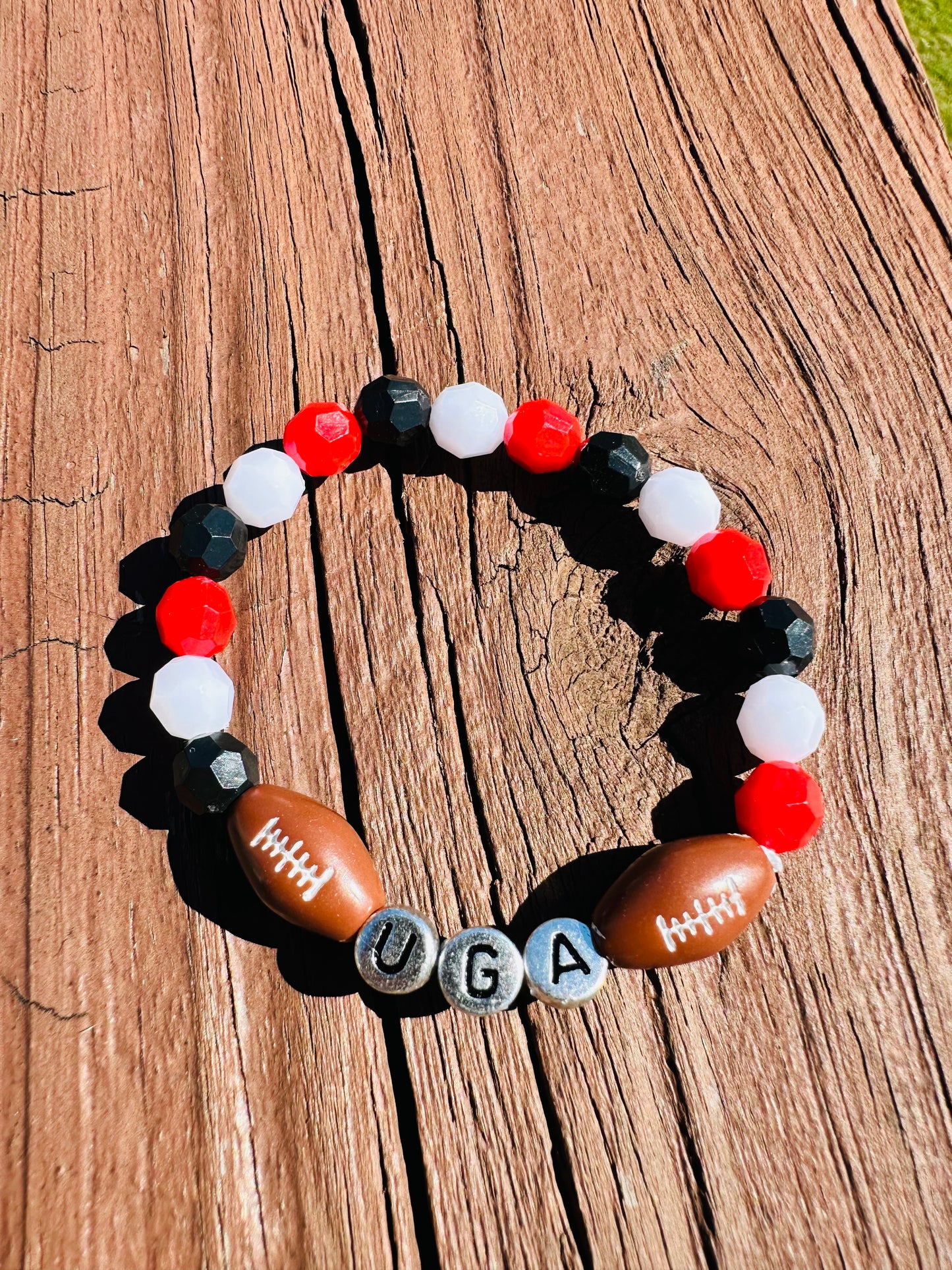 UGA football red white and black elastic bracelet