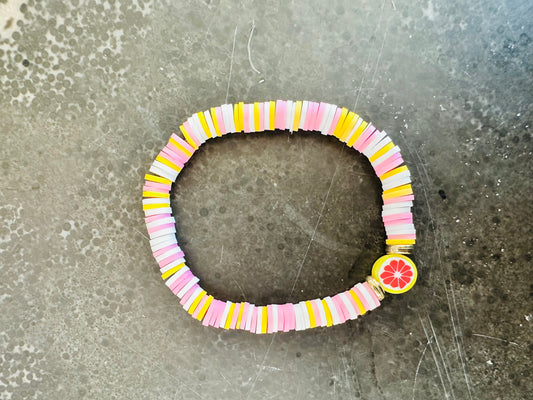 Pink White Yellow Grapefruit Clay Bead Elastic Bracelet