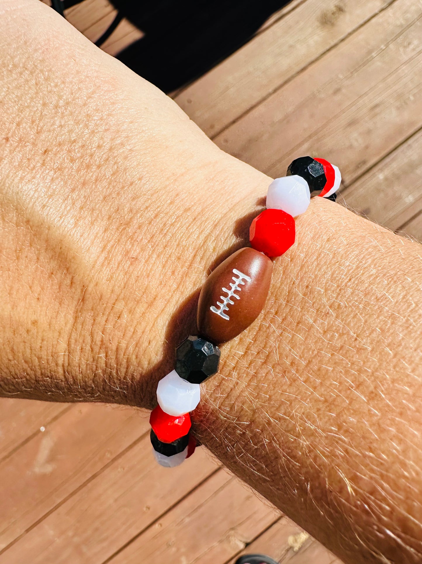 Red, White, and Black Football Elastic Bracelet