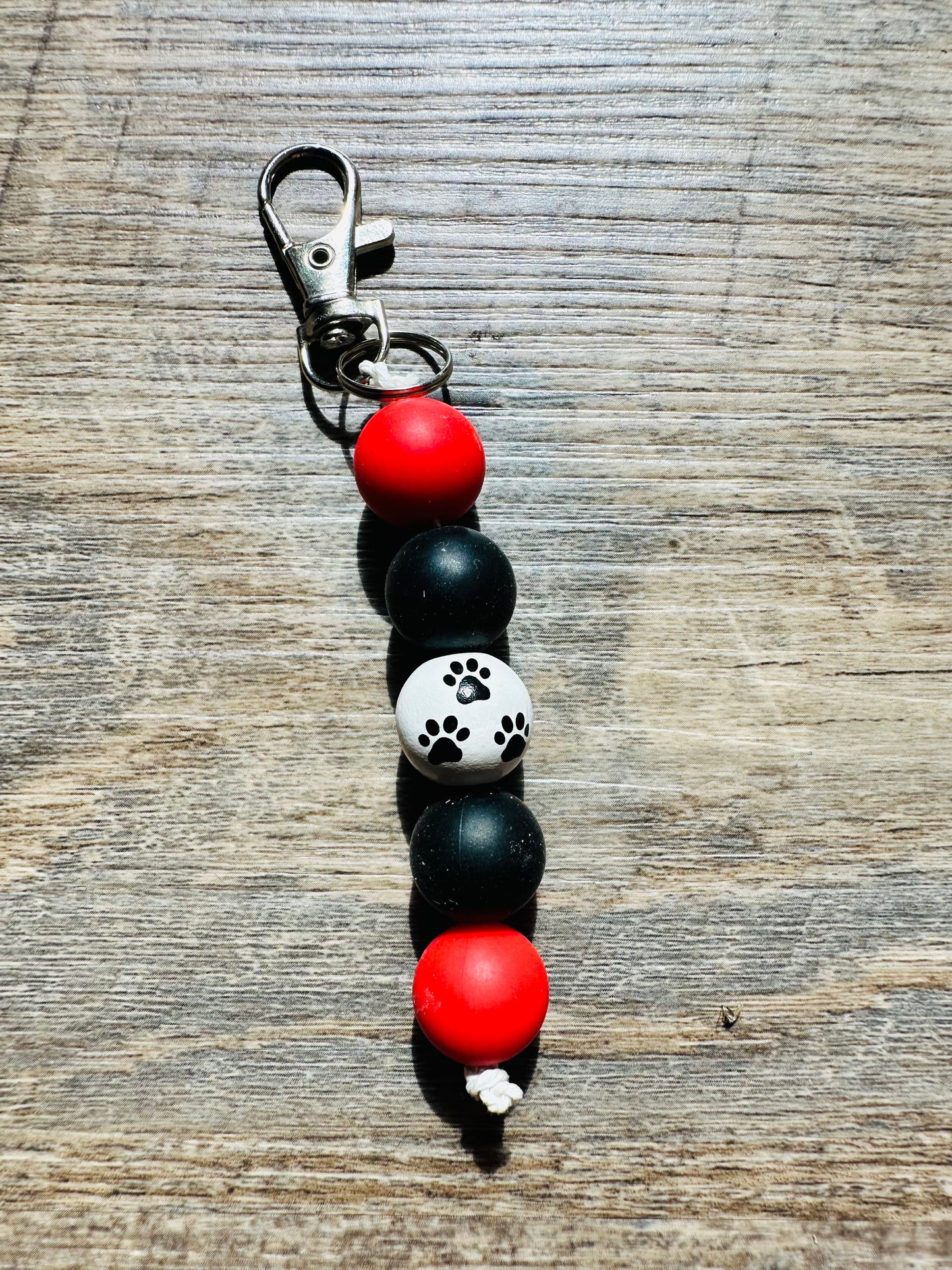 Georgia Bulldogs Paw Bead Red and Black Silicone Bead Keychain