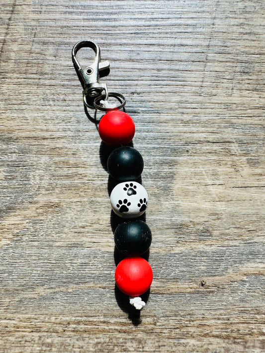 Georgia Bulldogs Paw Bead Red and Black Silicone Bead Keychain