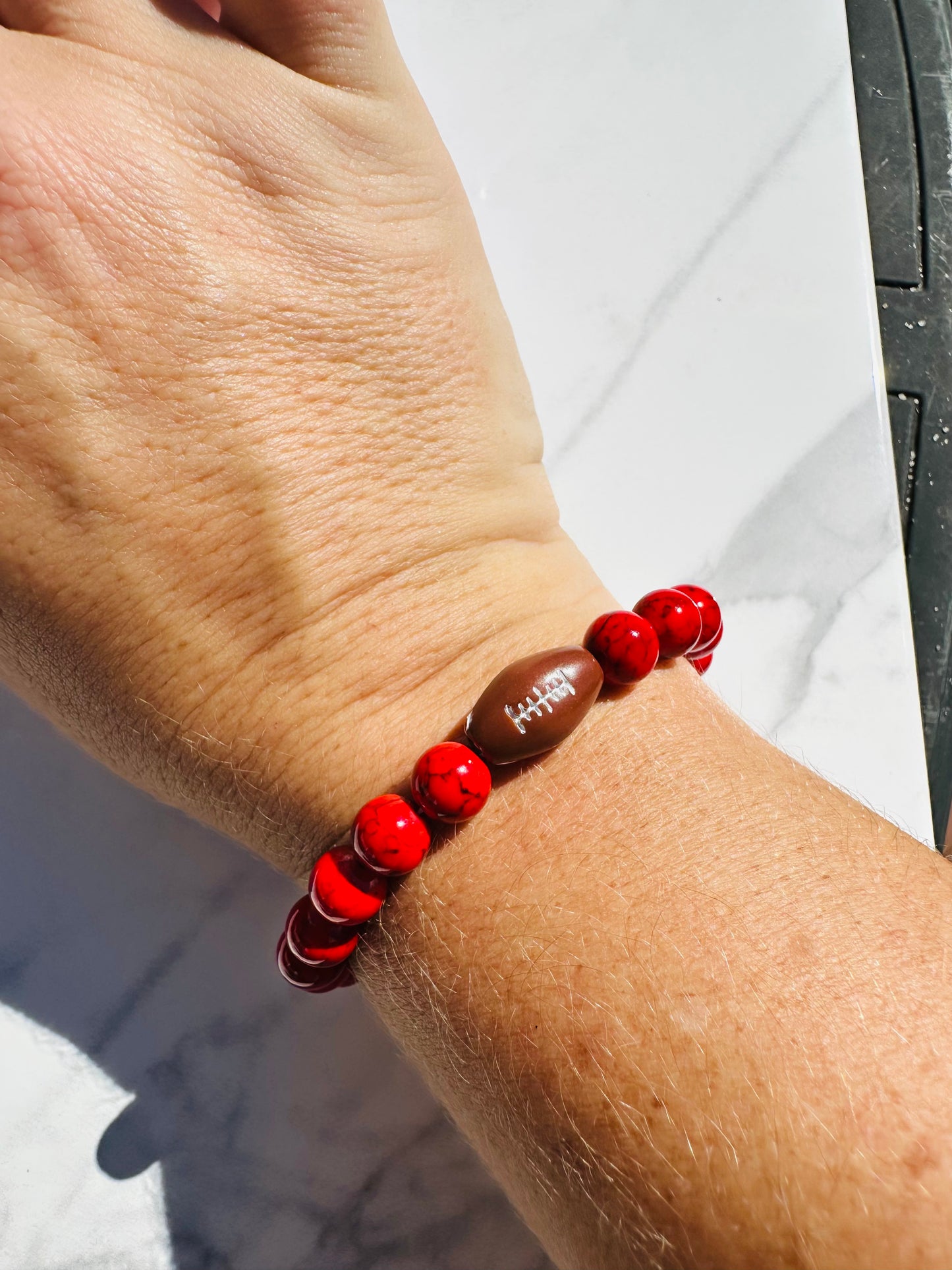 Red Elastic Beaded Football Bracelet