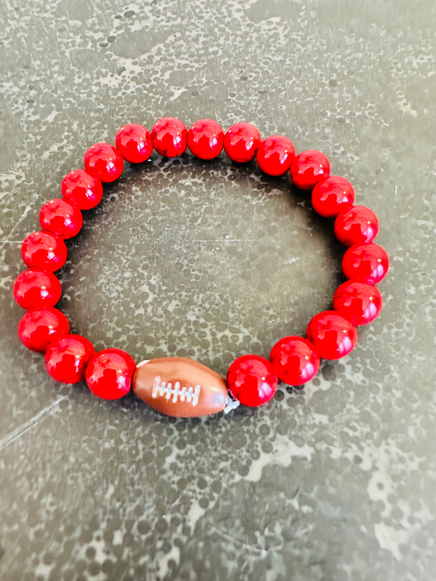 Red Elastic Beaded Football Bracelet