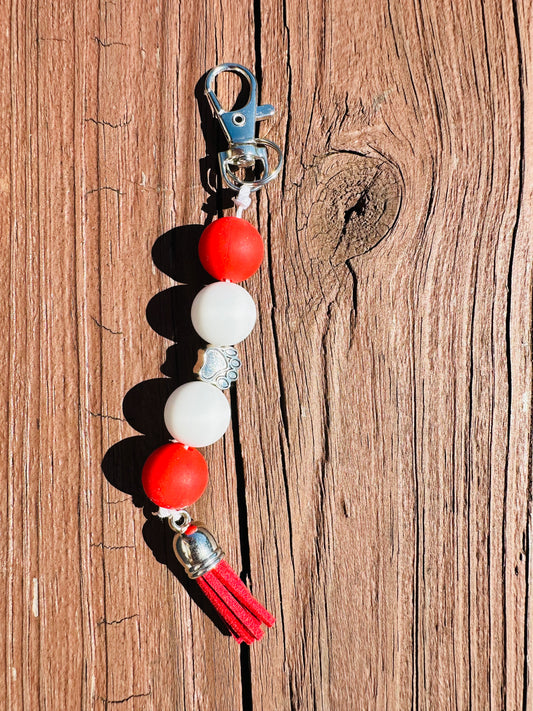 Georgia Bulldogs Red and White Silicone Bead Keychain with Paw and Tassle